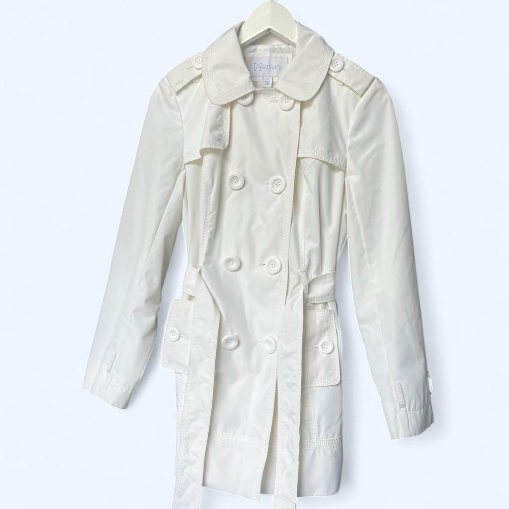 Classic Double Breasted White Cream Trench Rain Coat size S